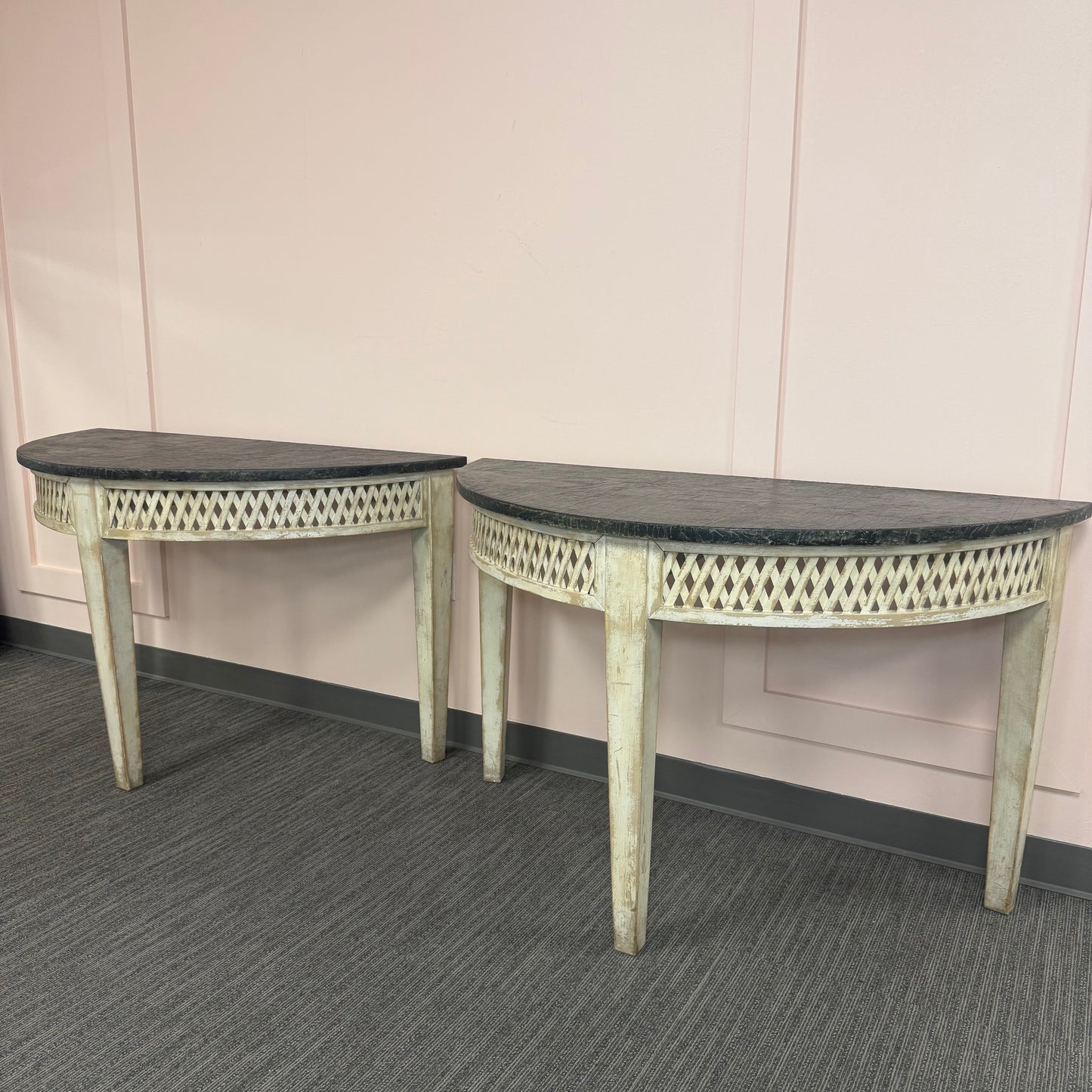 Neoclassical Demi-Lune Console Tables