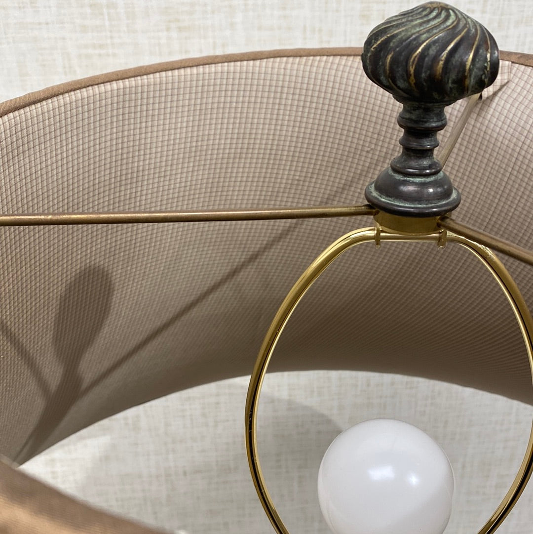 XL Theodore Alexander Marble Base Lamp with Taupe Pleated Shade