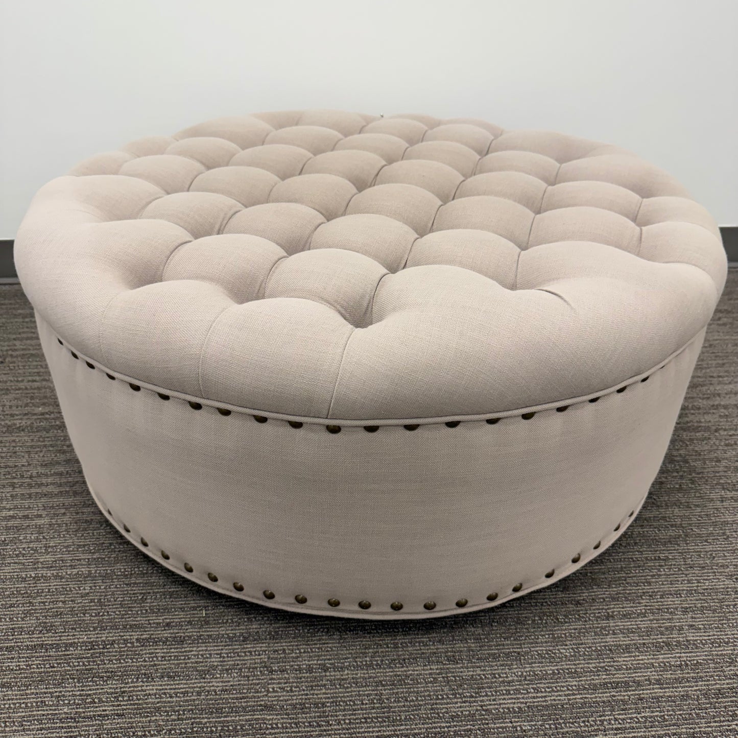 Round Tufted Ottoman with Nail Head Trim
