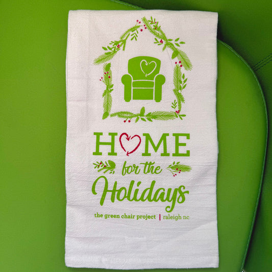 "Home for The Holidays" Green Chair Tea Towel