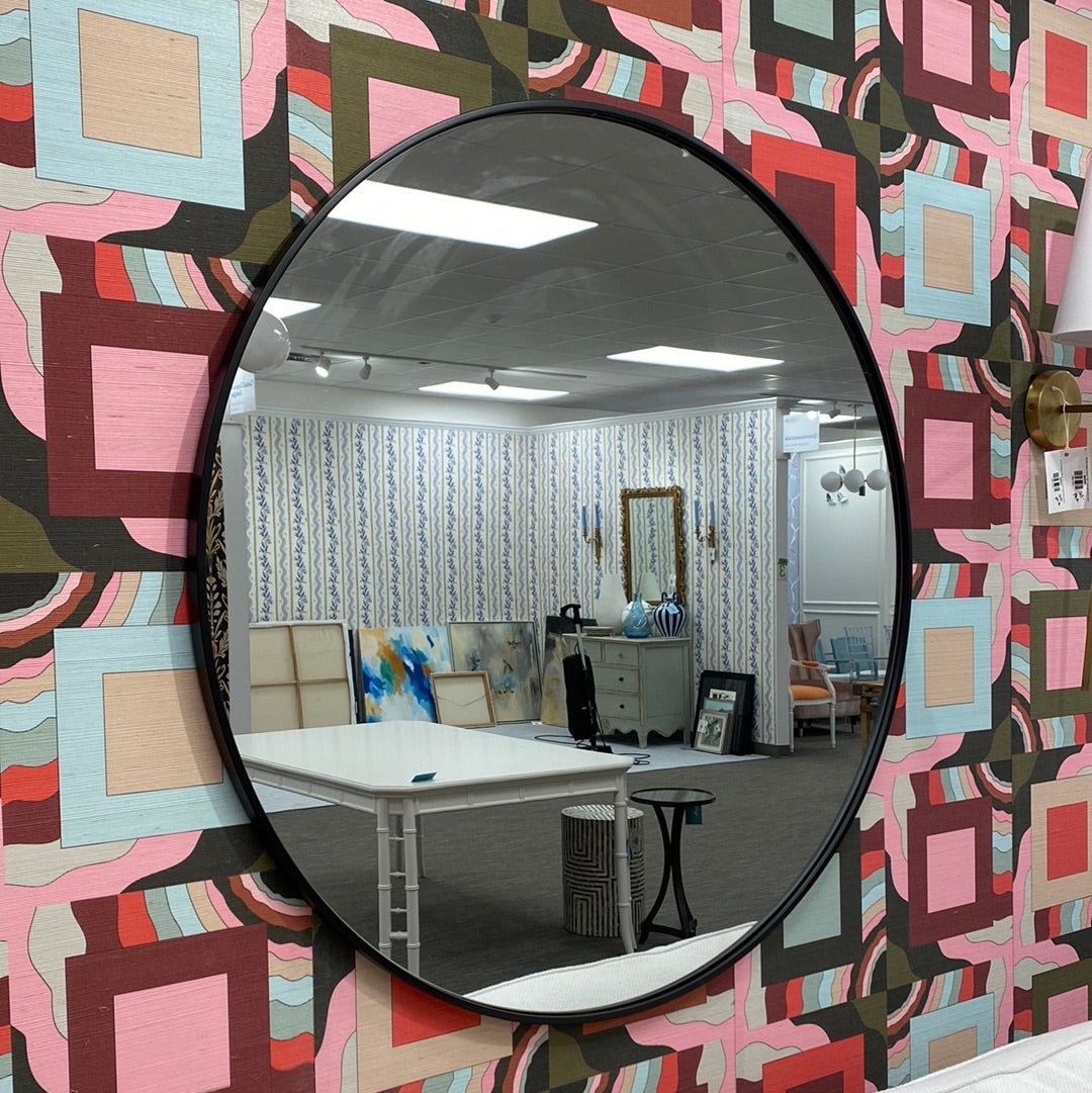 XL Round Mirror with Black Metal Frame