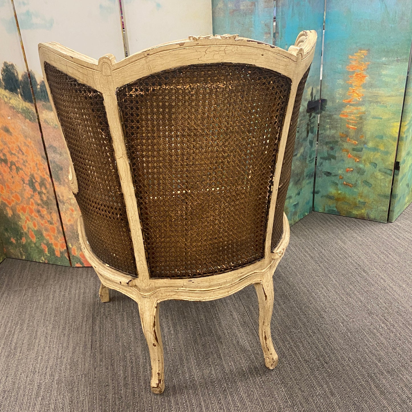 Vintage French Double Cane Wingback Chair