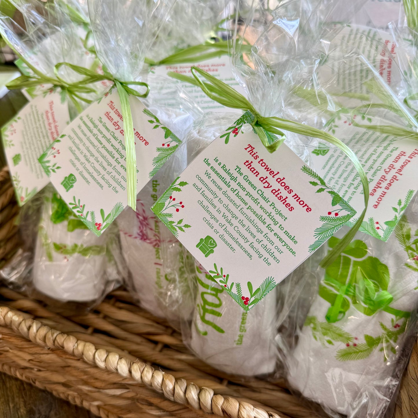 "Home for The Holidays" Green Chair Tea Towel