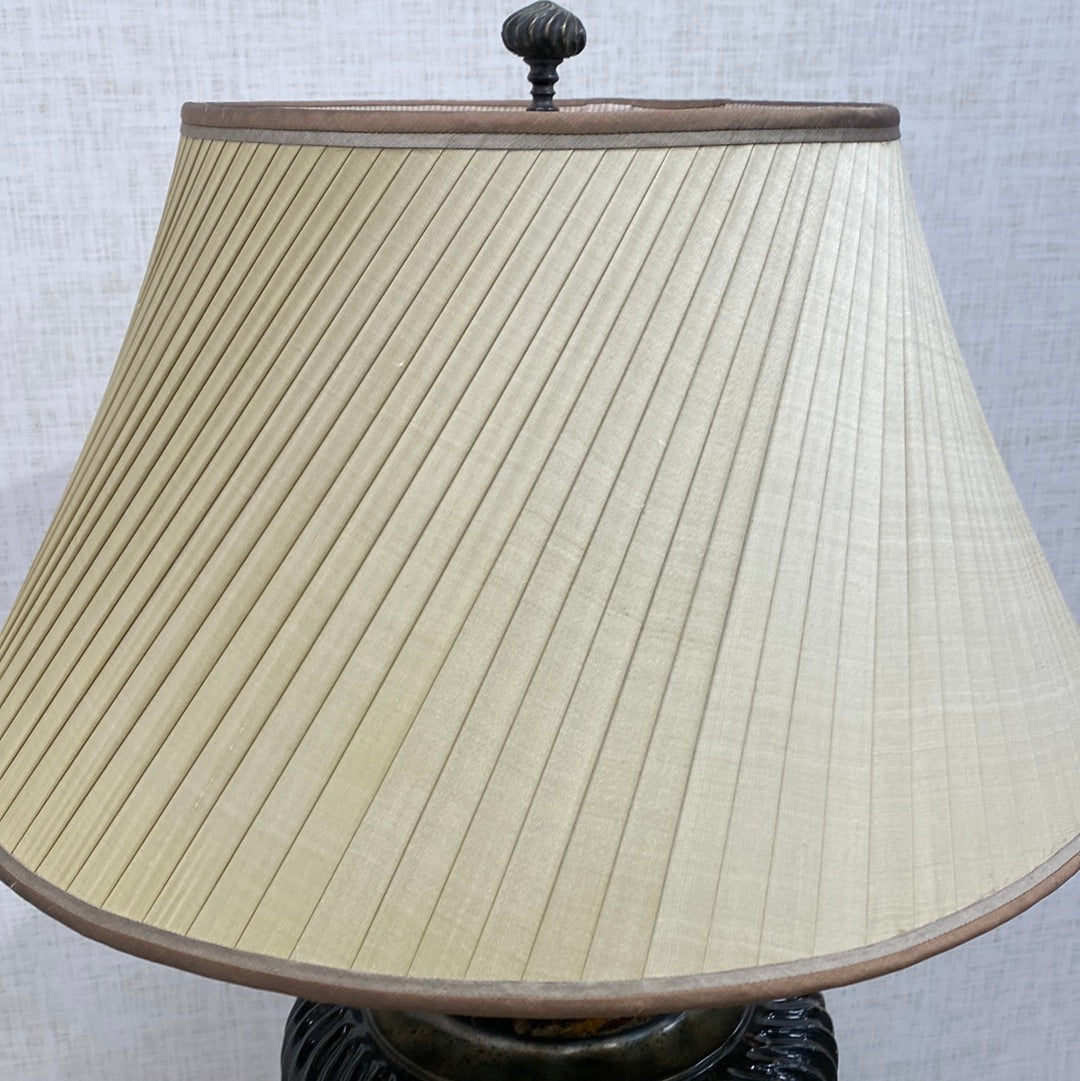 XL Theodore Alexander Marble Base Lamp with Taupe Pleated Shade