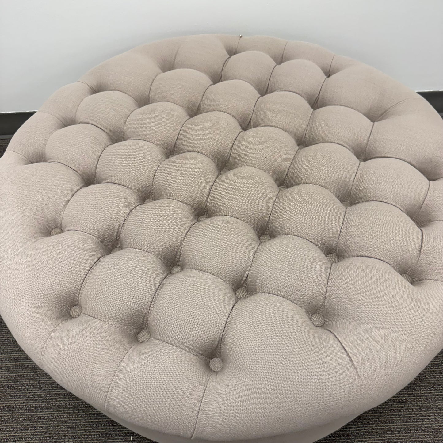 Round Tufted Ottoman with Nail Head Trim