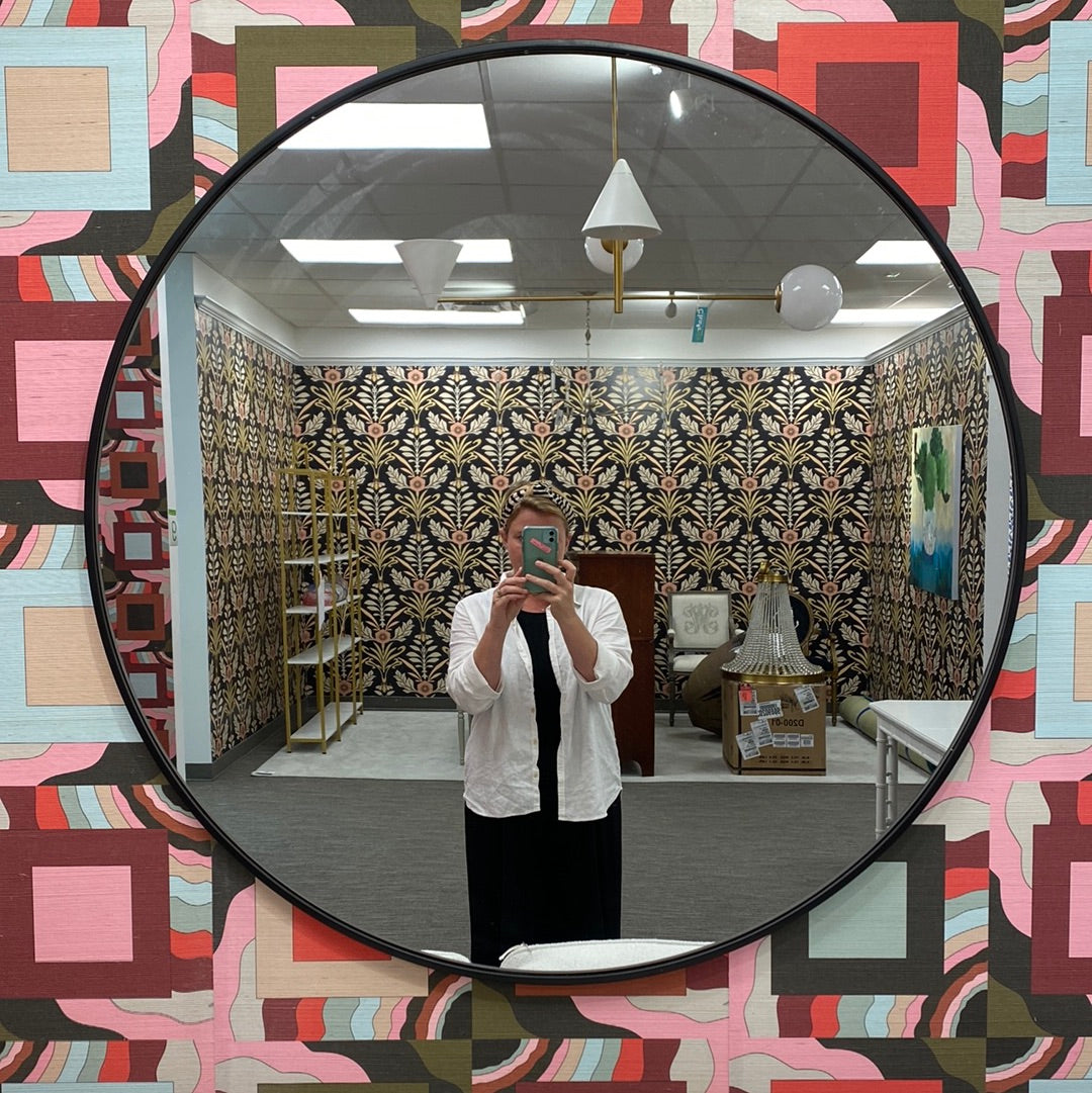 XL Round Mirror with Black Metal Frame