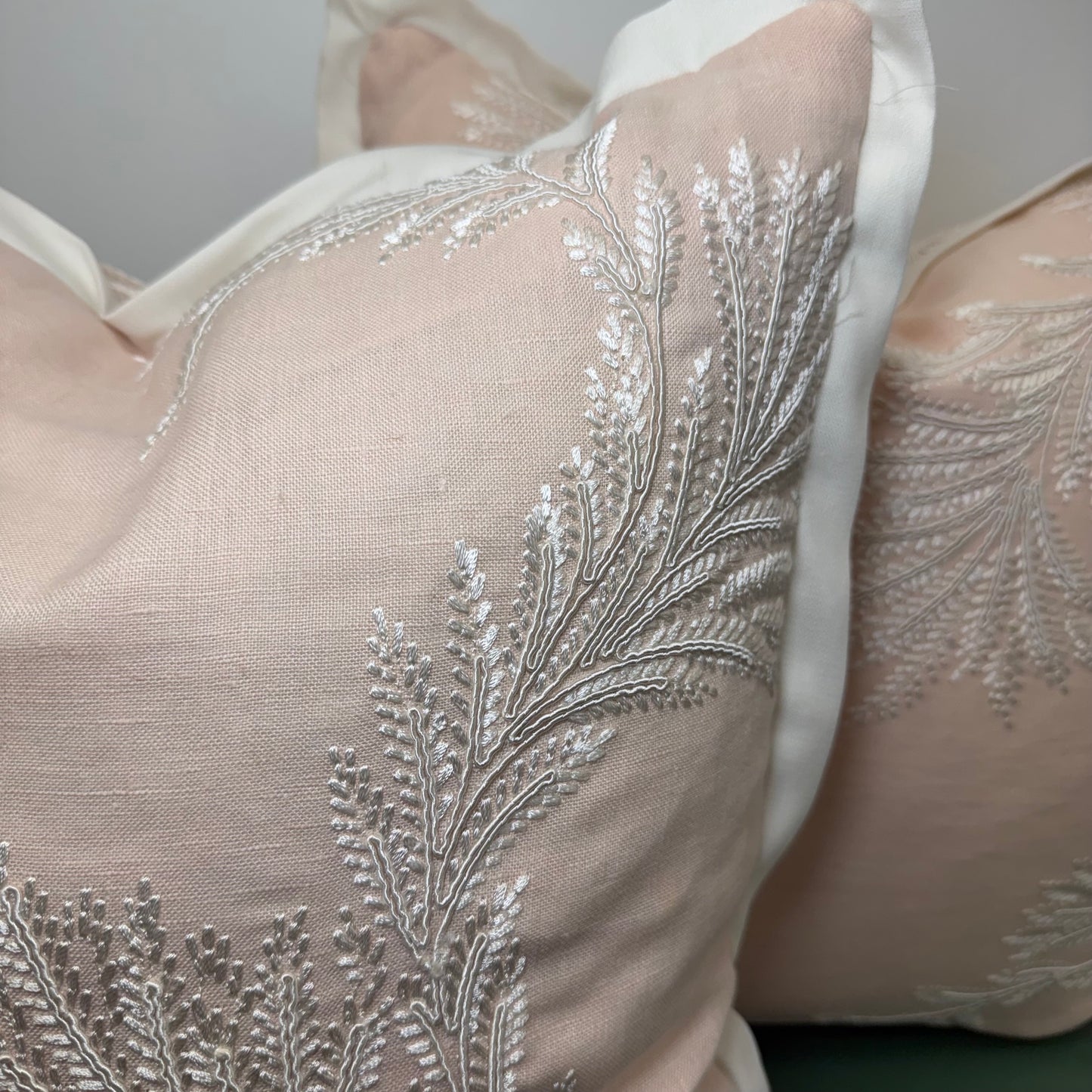 Embroidered Blush Linen Pillows