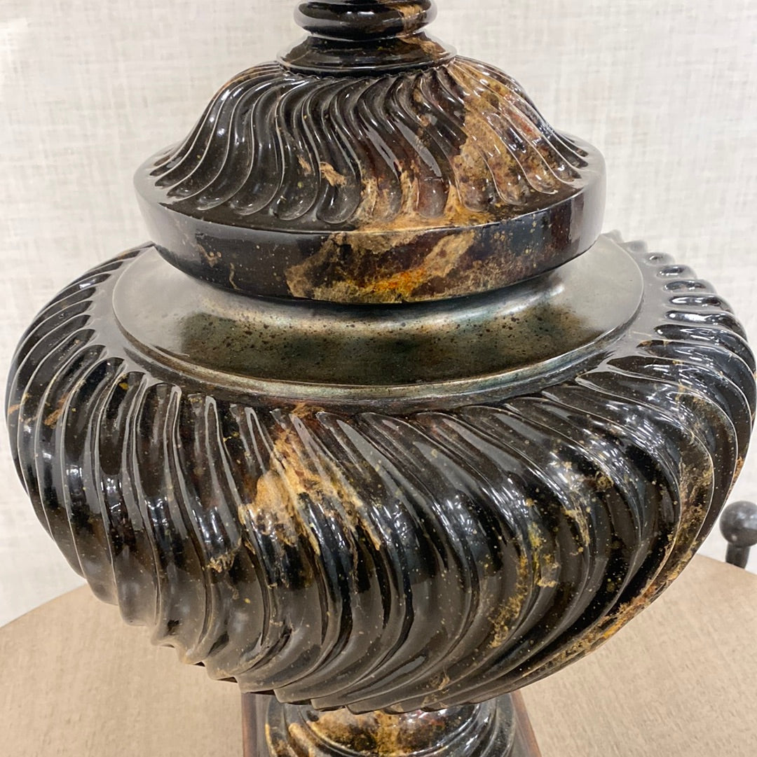XL Theodore Alexander Marble Base Lamp with Taupe Pleated Shade