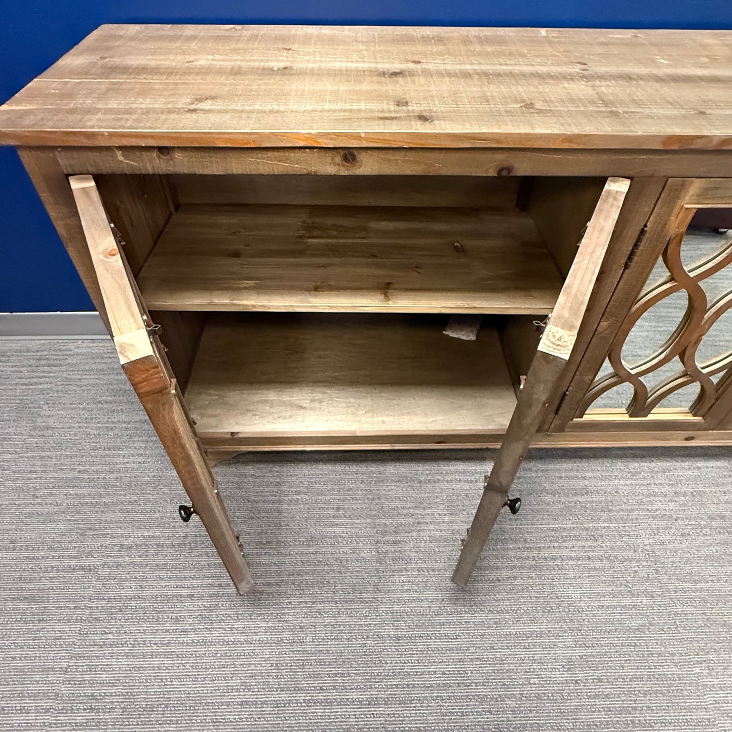 Mango Wood Cabinet with Mirrored Doors