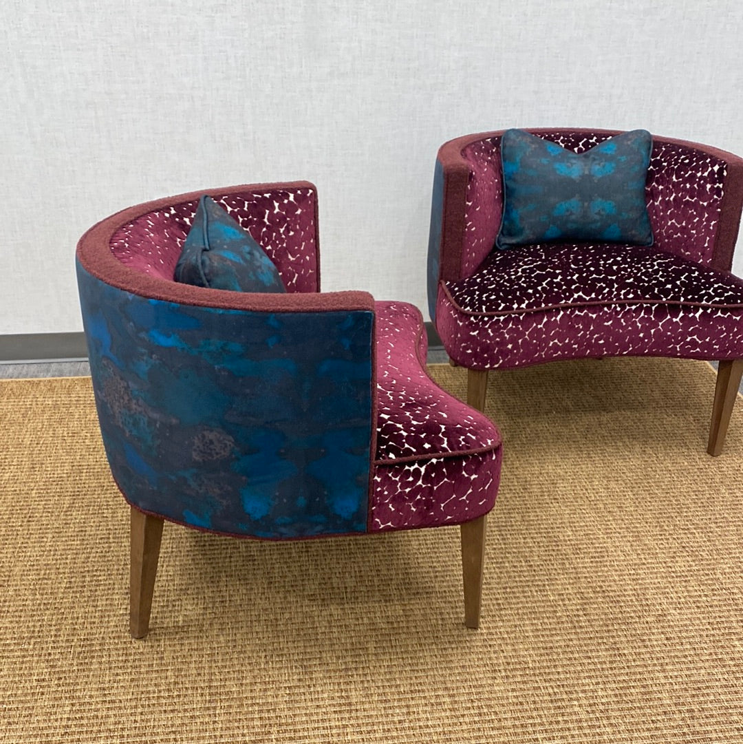 Pair Custom Barrel Back Club Chairs