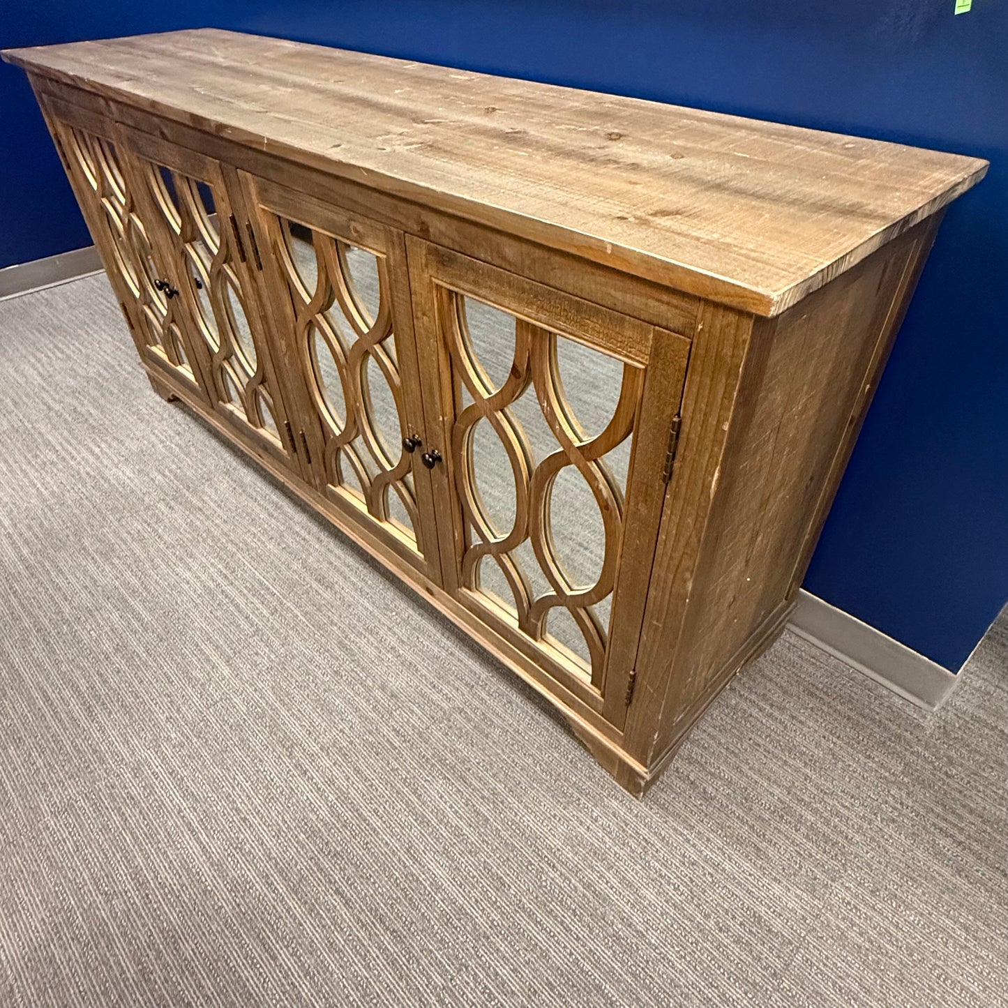Mango Wood Cabinet with Mirrored Doors