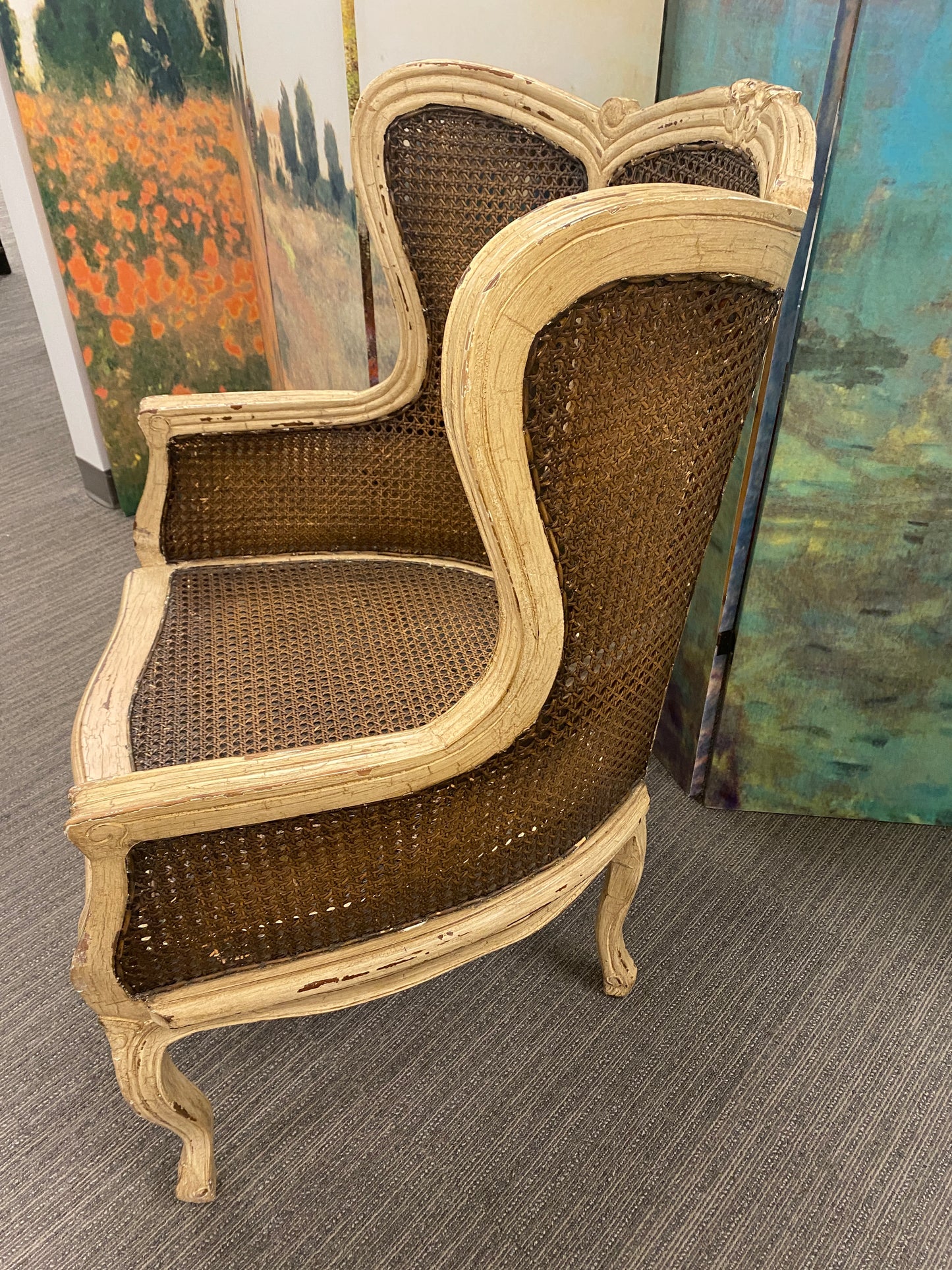 Vintage French Double Cane Wingback Chair