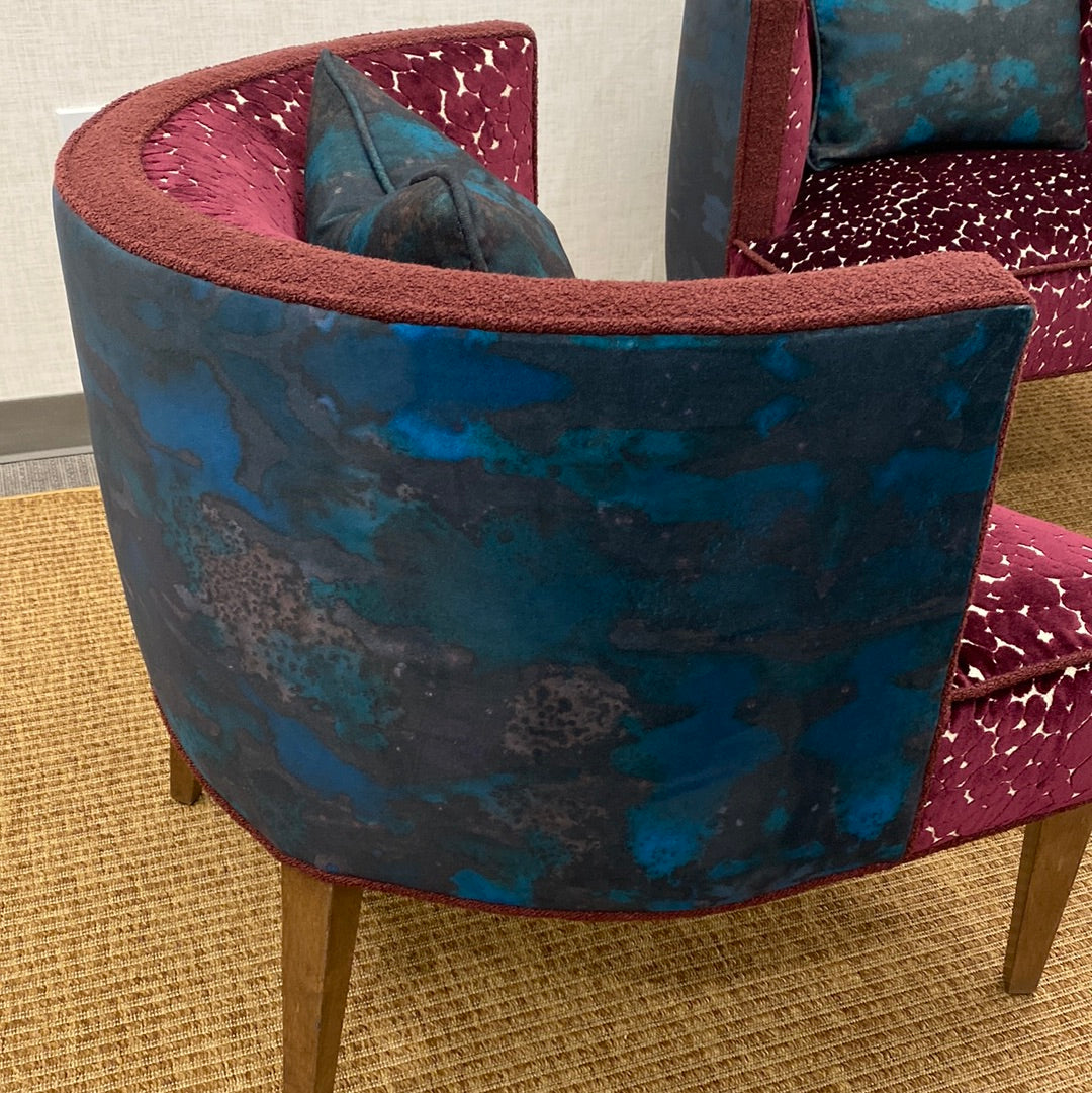 Pair Custom Barrel Back Club Chairs