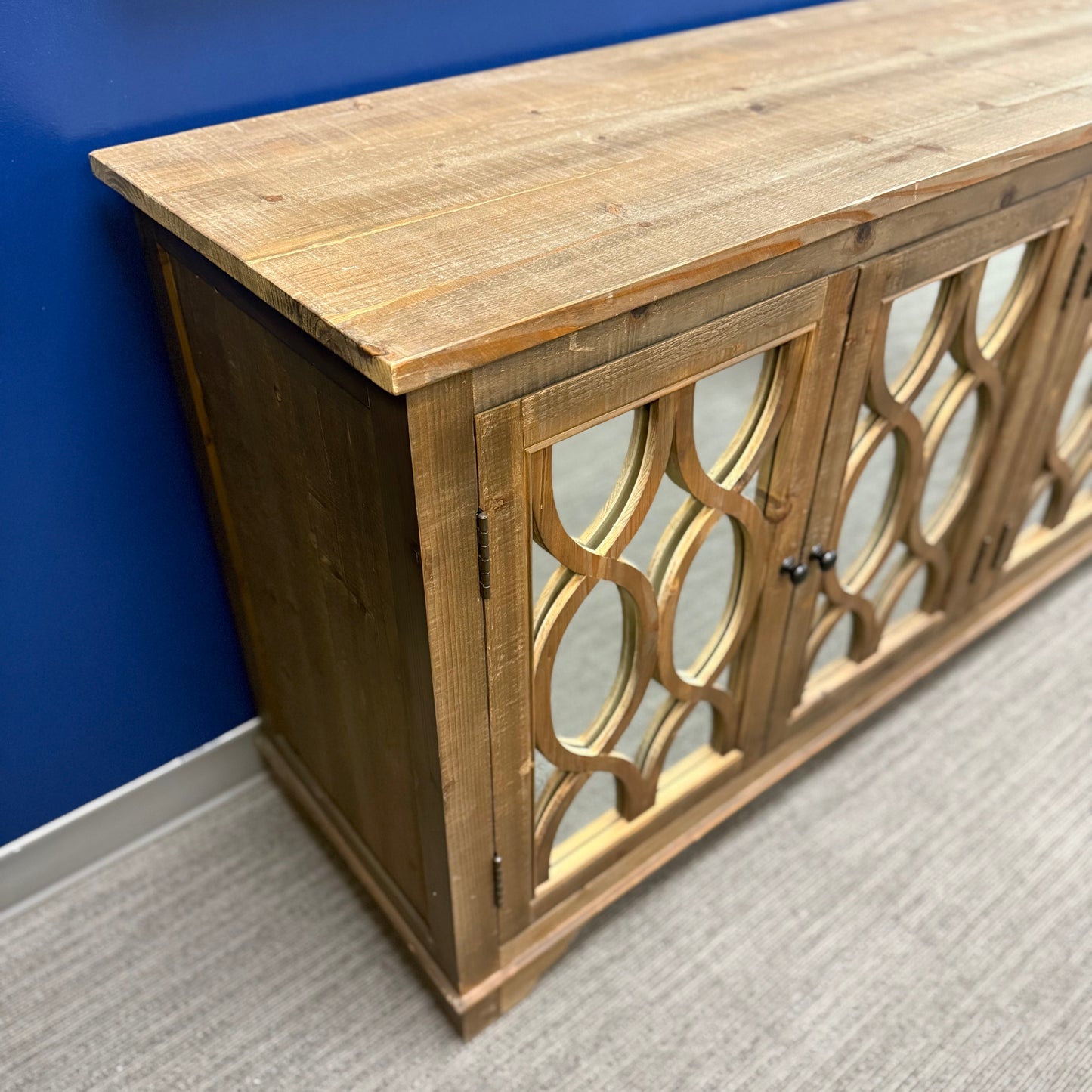 Mango Wood Cabinet with Mirrored Doors