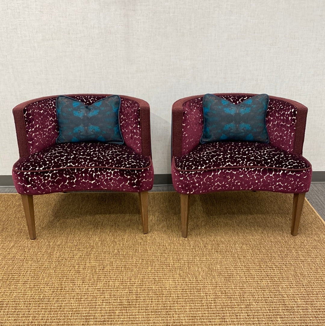 Pair Custom Barrel Back Club Chairs