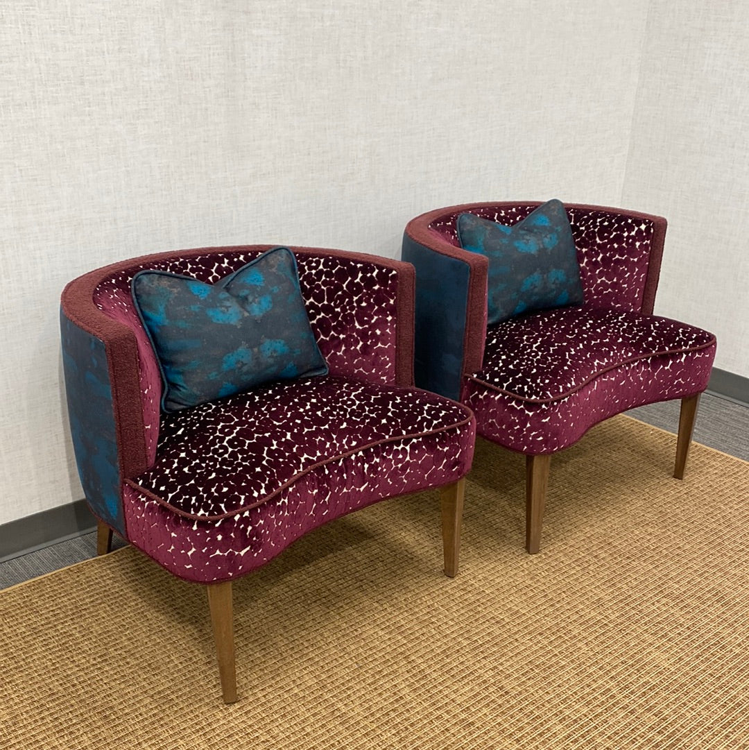 Pair Custom Barrel Back Club Chairs