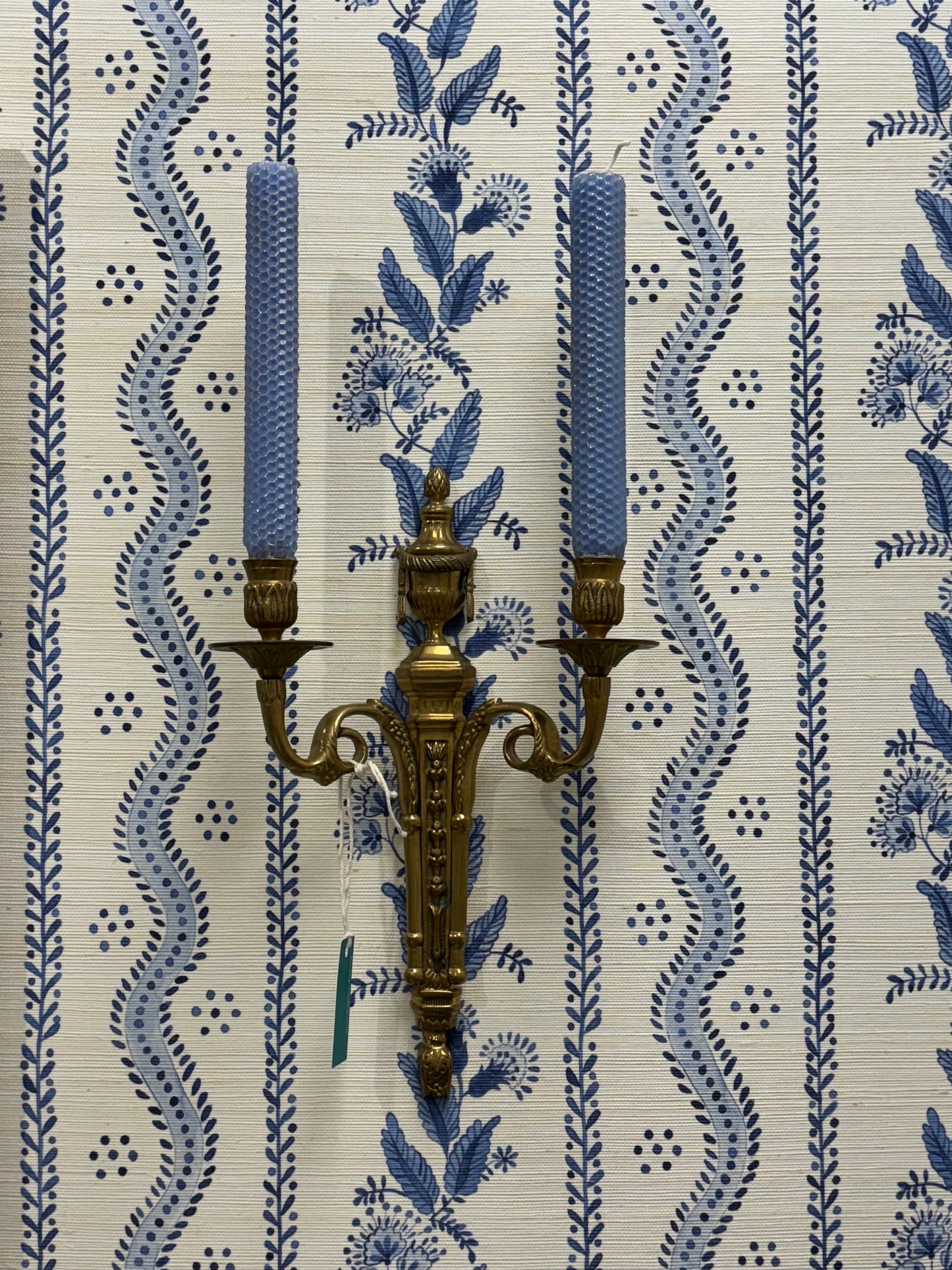 Vintage Brass Wall Sconces w/Beeswax Candles (Pair)