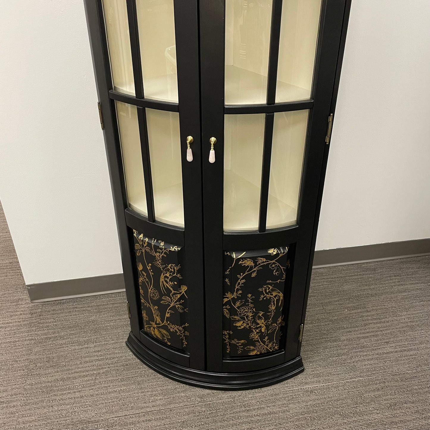 Corner Display Cabinet with Hand-painted Gold Stencil