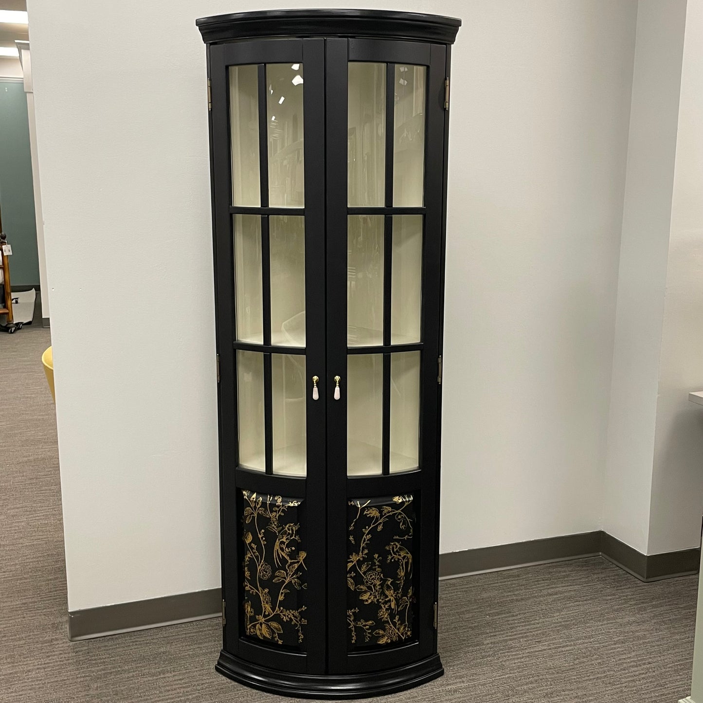 Corner Display Cabinet with Hand-painted Gold Stencil