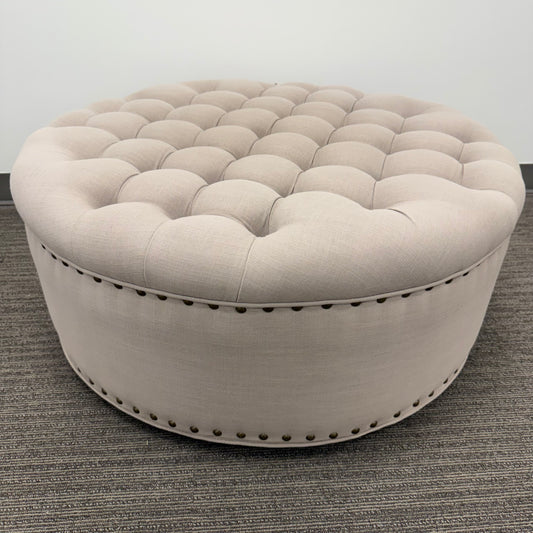 Round Tufted Ottoman with Nail Head Trim
