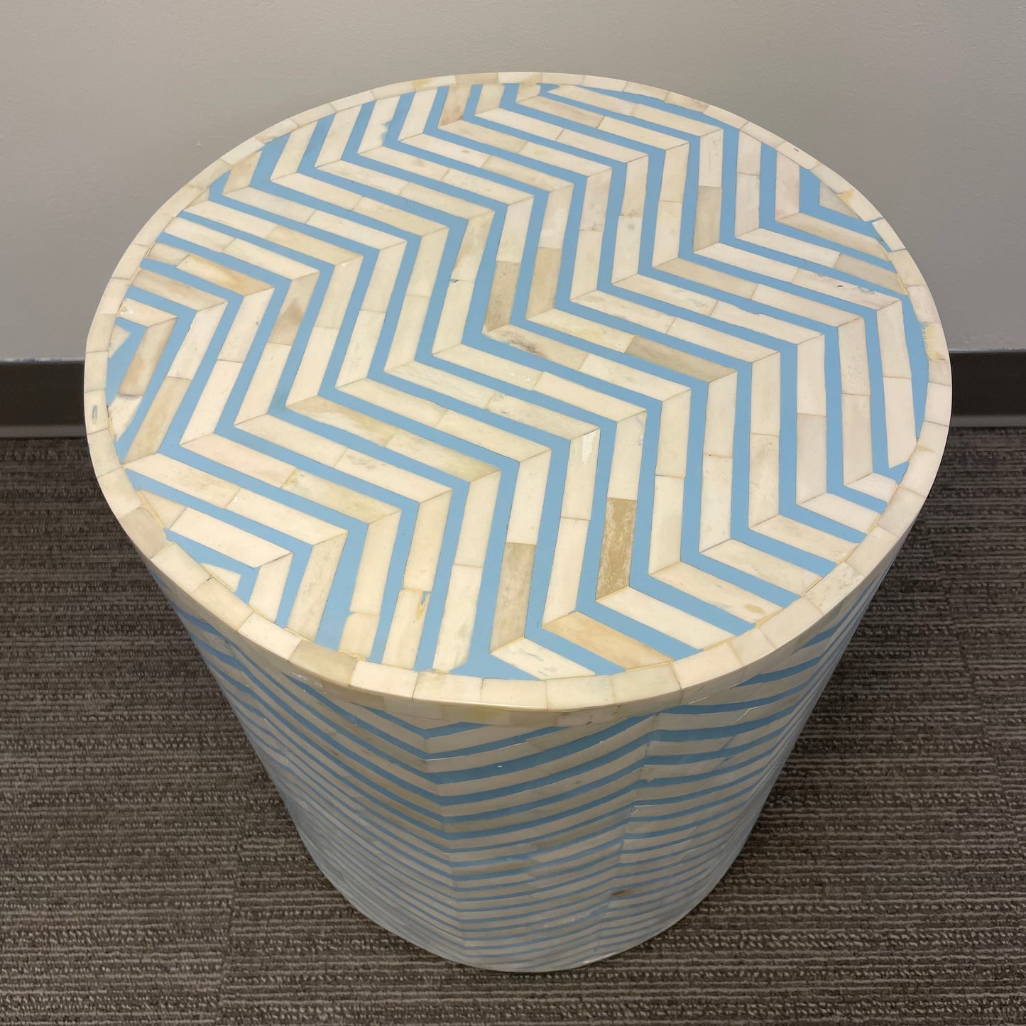 Blue + White Chevron Pedestal/Side Table