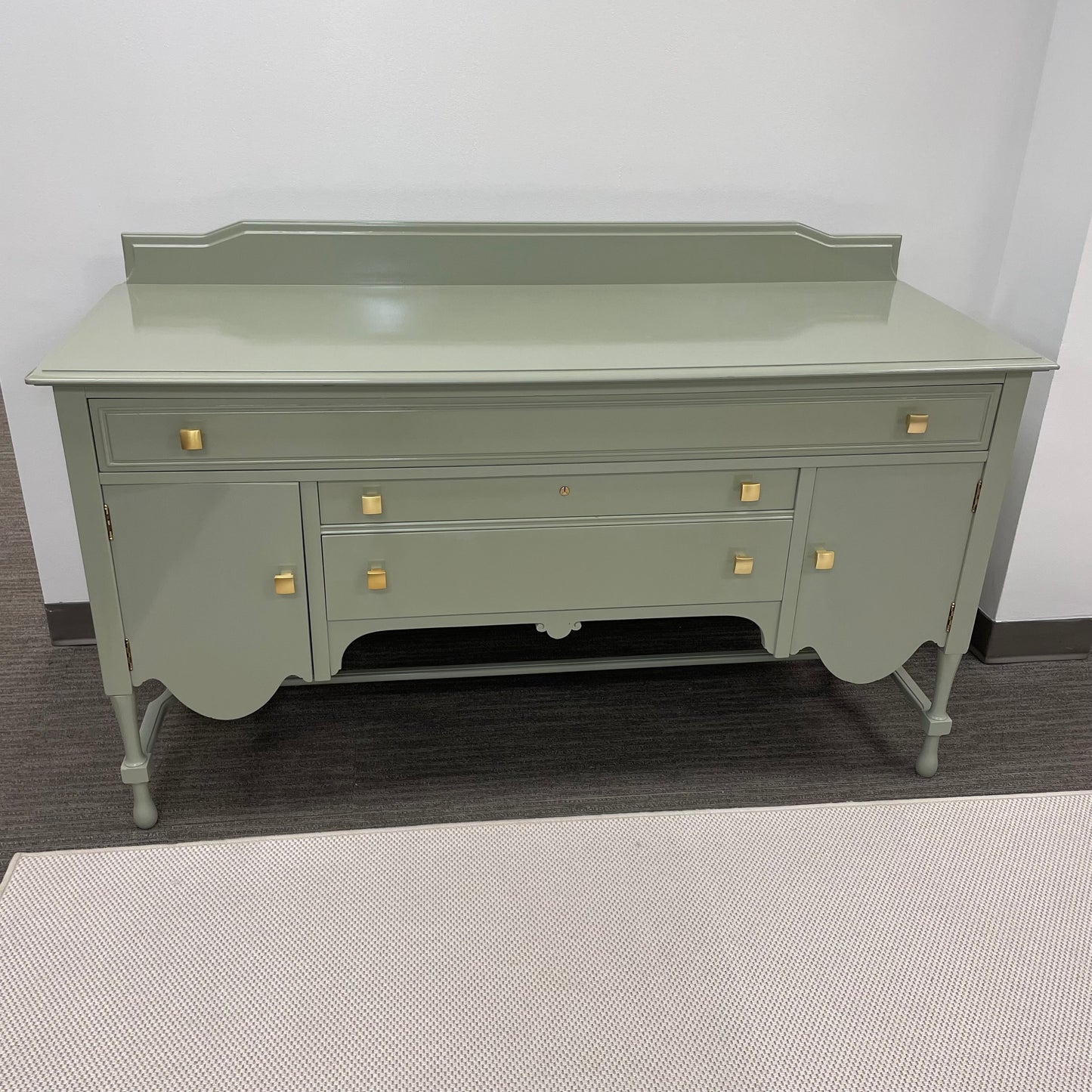 Lacquered Green Antique Wood Buffet w/ Gold Hardware