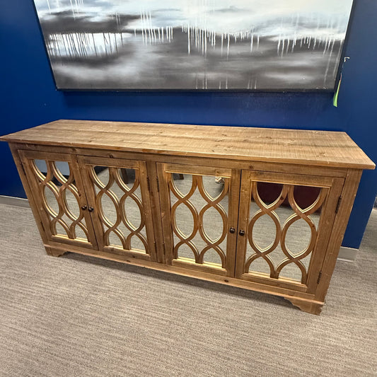 Mango Wood Cabinet with Mirrored Doors