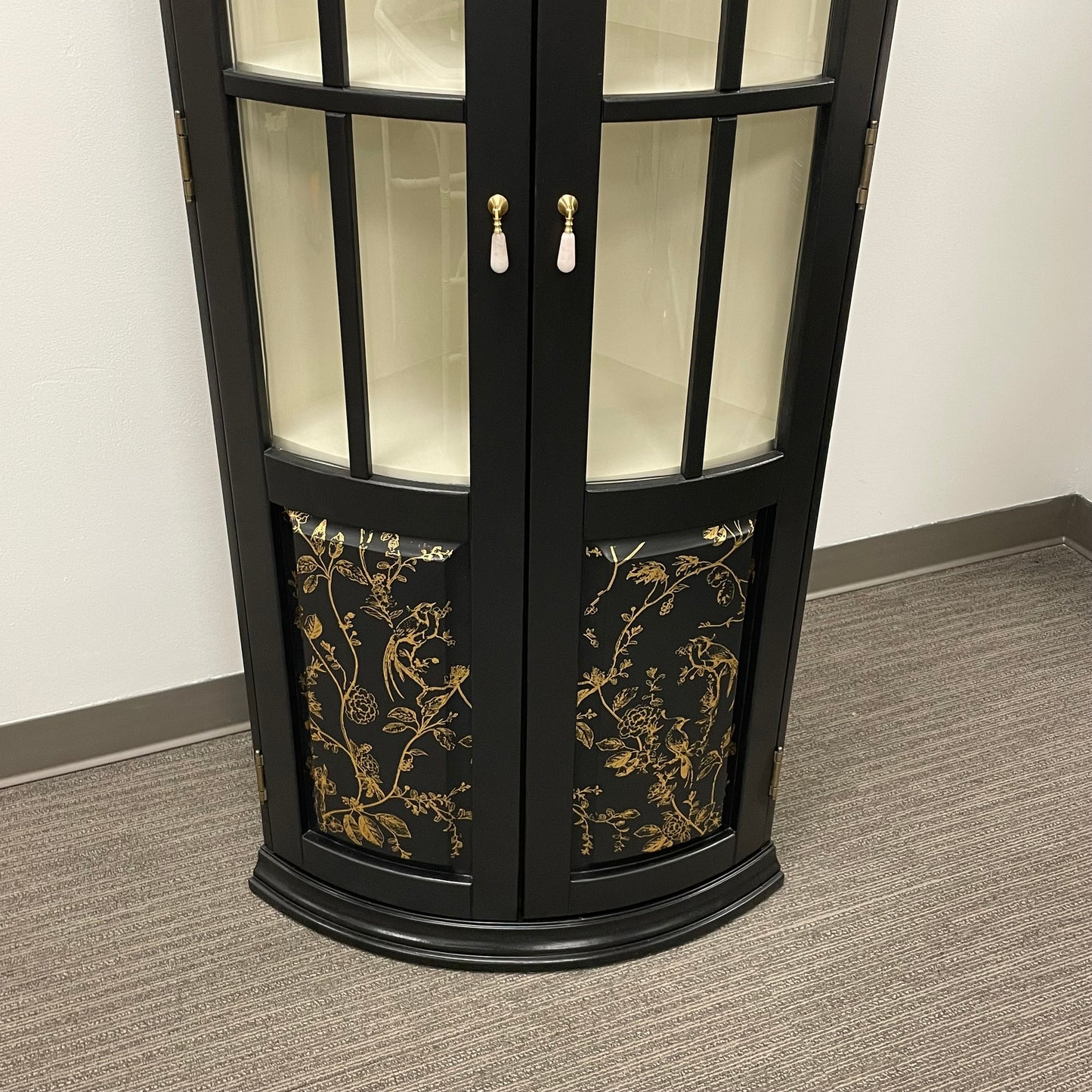 Corner Display Cabinet with Hand-painted Gold Stencil