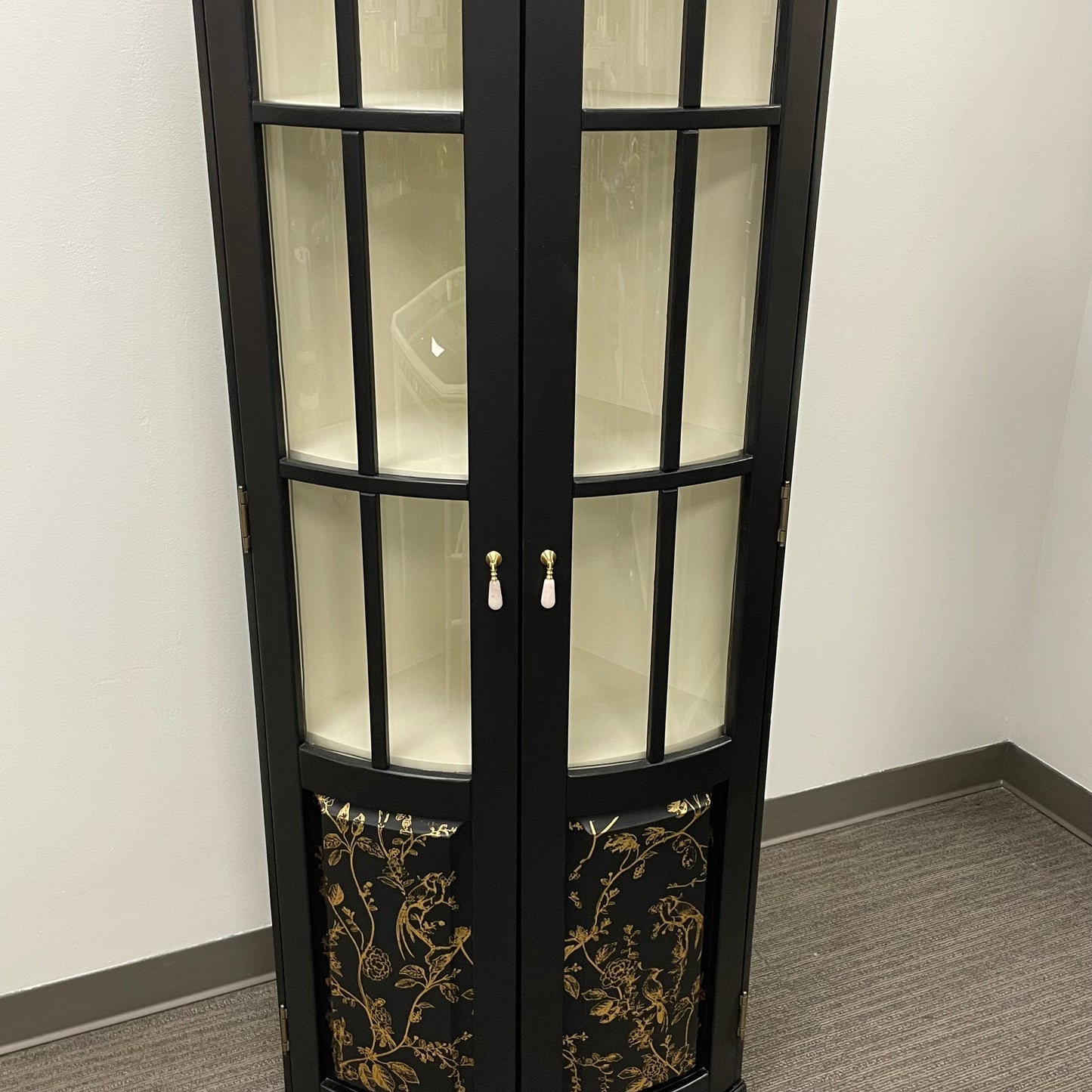 Corner Display Cabinet with Hand-painted Gold Stencil