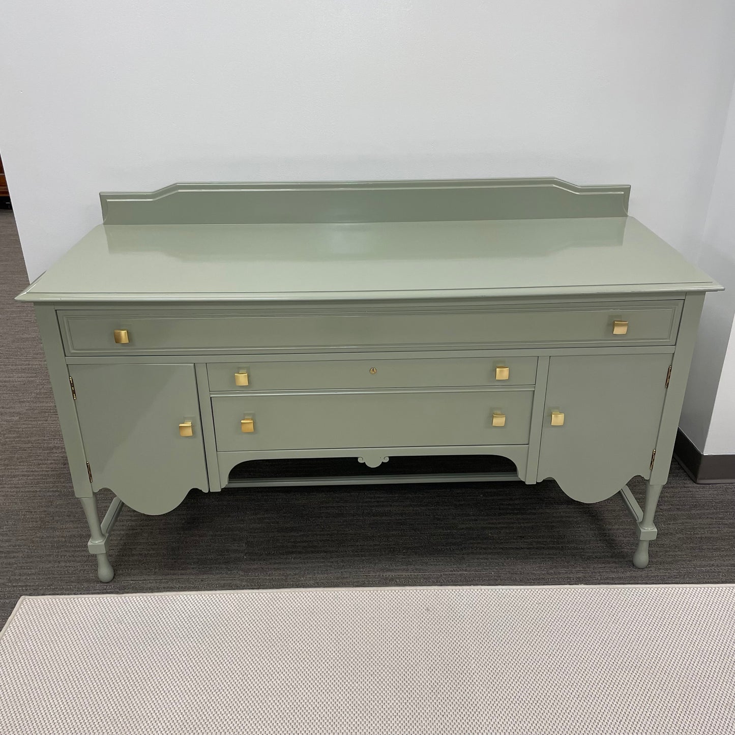 Lacquered Green Antique Wood Buffet w/ Gold Hardware