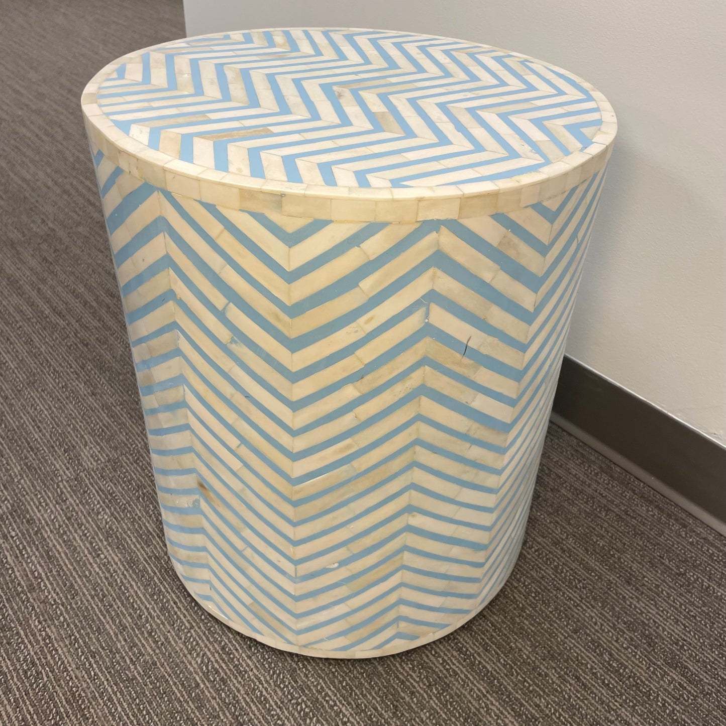 Blue + White Chevron Pedestal/Side Table