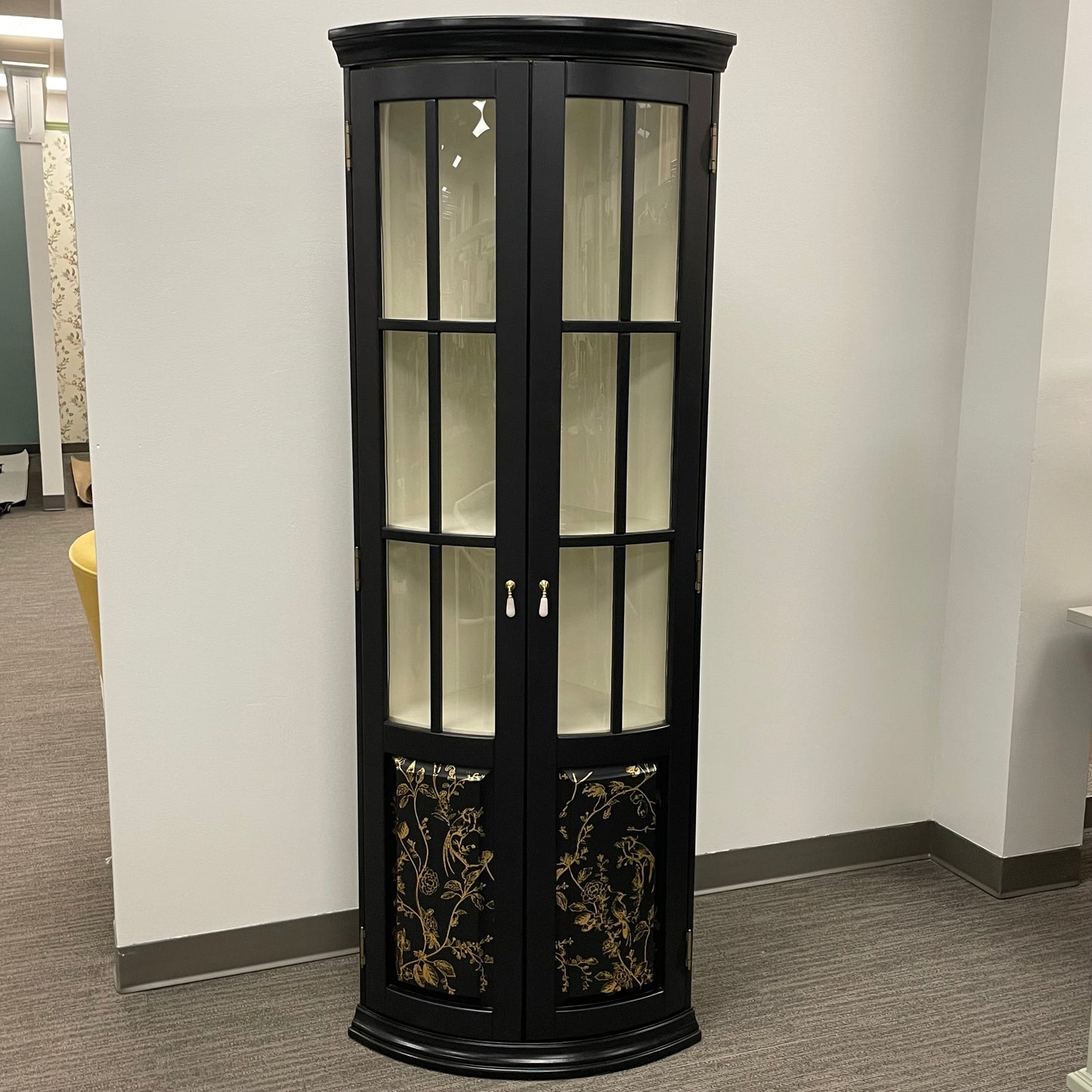 Corner Display Cabinet with Hand-painted Gold Stencil