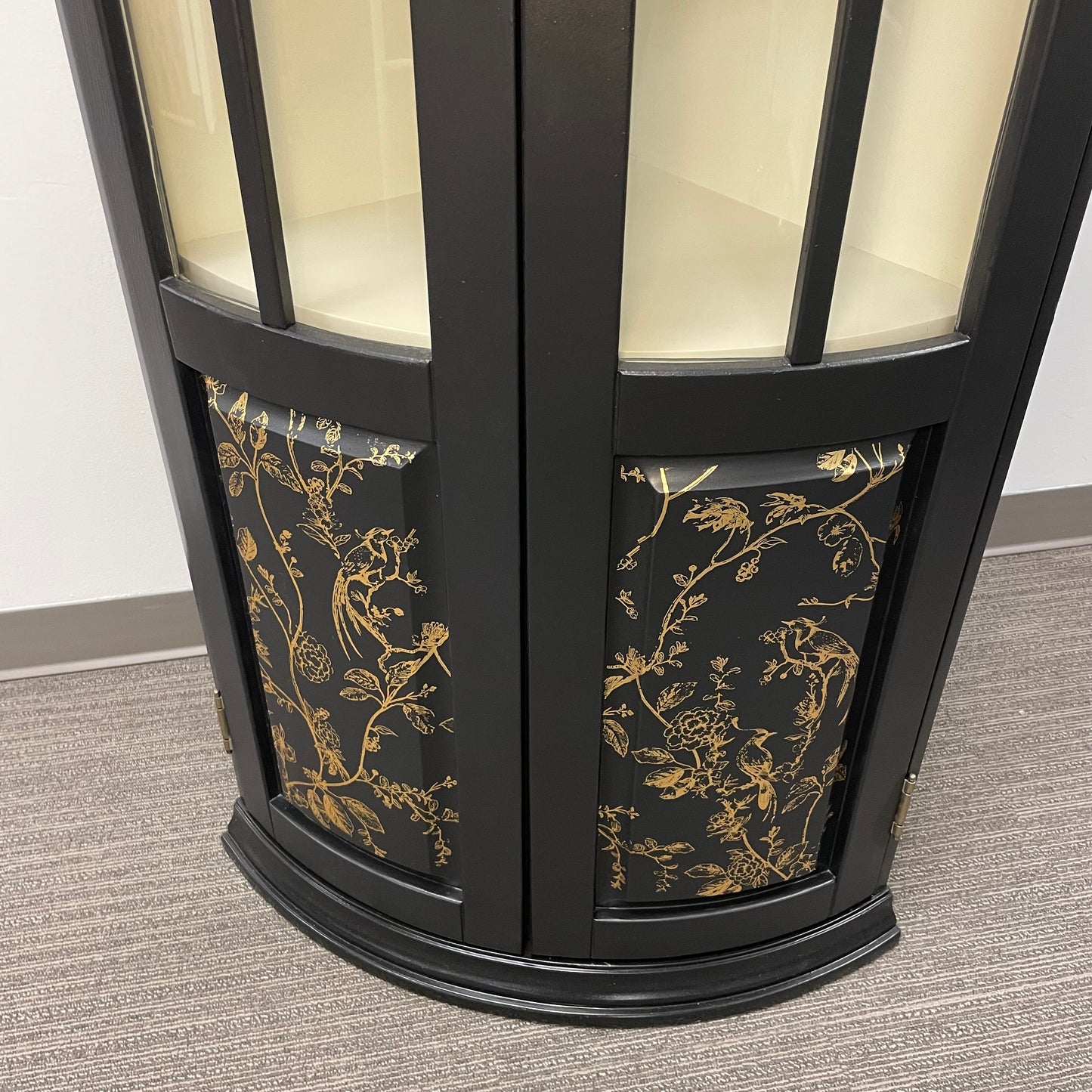 Corner Display Cabinet with Hand-painted Gold Stencil