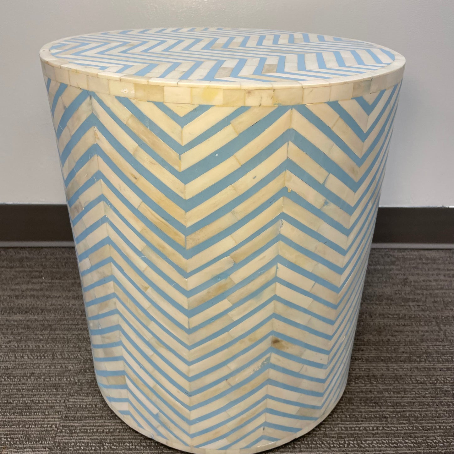 Blue + White Chevron Pedestal/Side Table