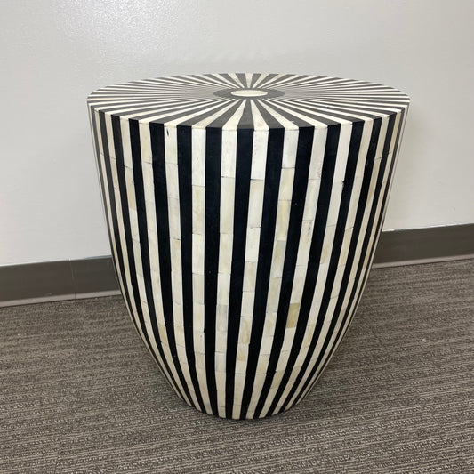 Black + White Stripe Pedestal/Side Table