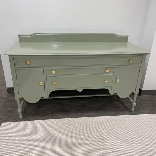 Lacquered Green Antique Wood Buffet w/ Gold Hardware