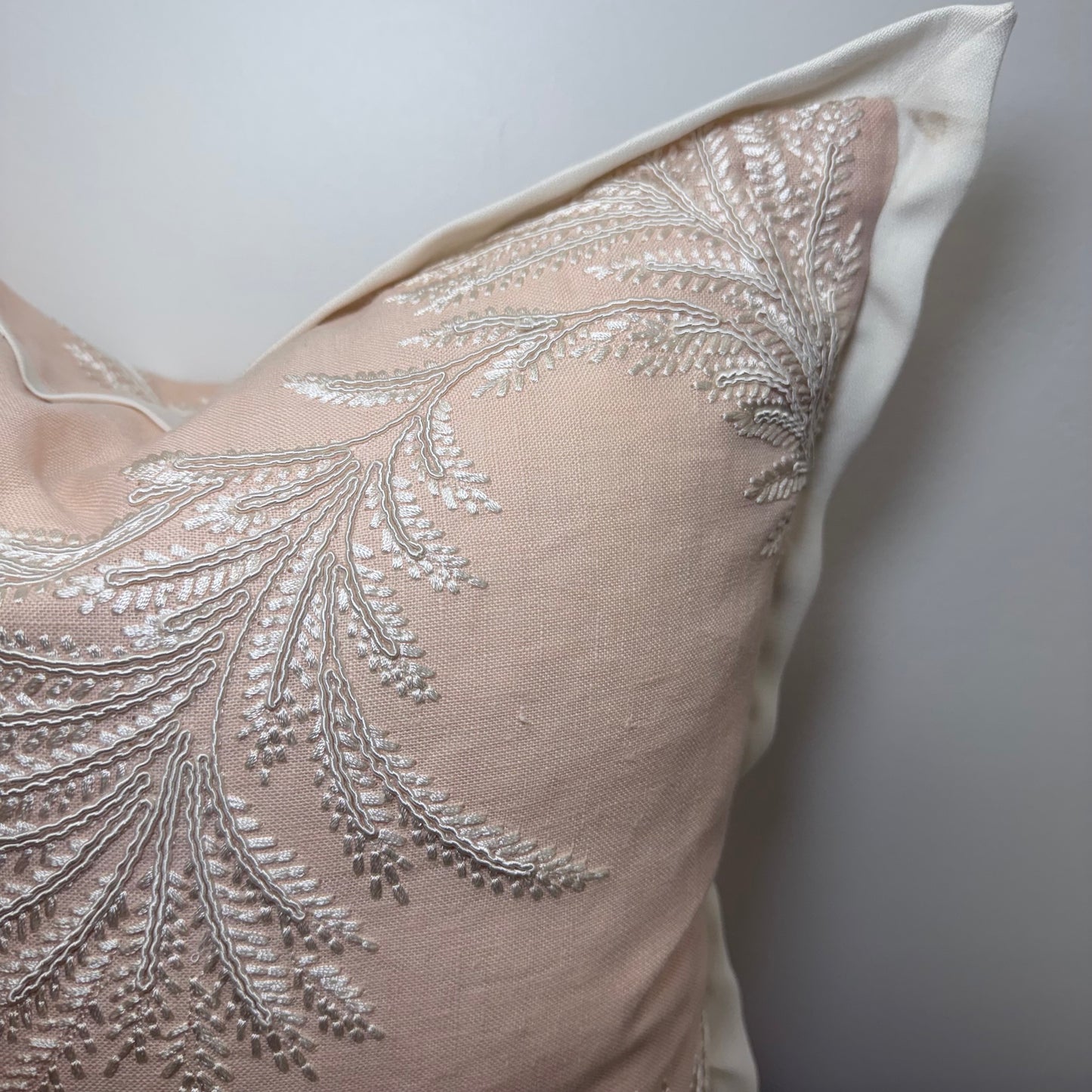 Embroidered Blush Linen Pillows