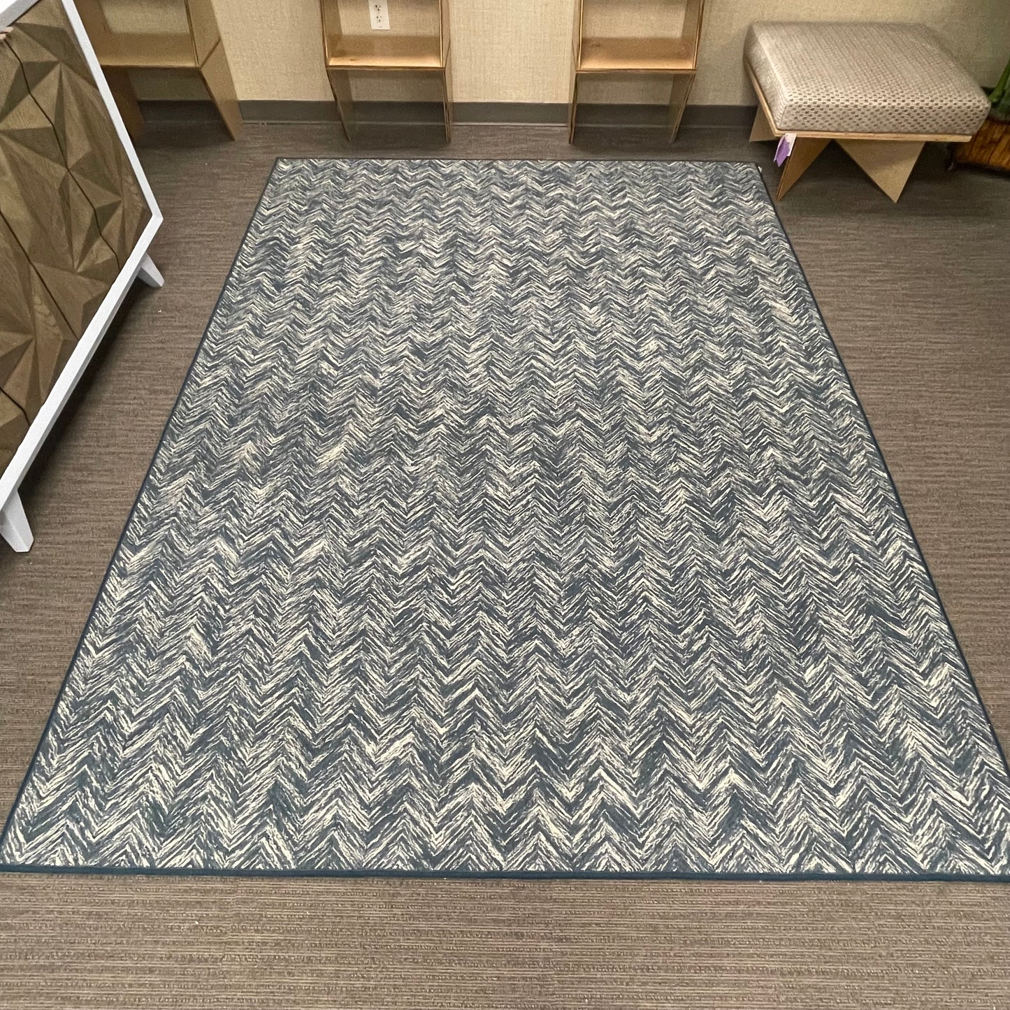 "Terraza Denim" 100% Wool Rug - 9" x 7"