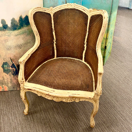 Vintage French Double Cane Wingback Chair
