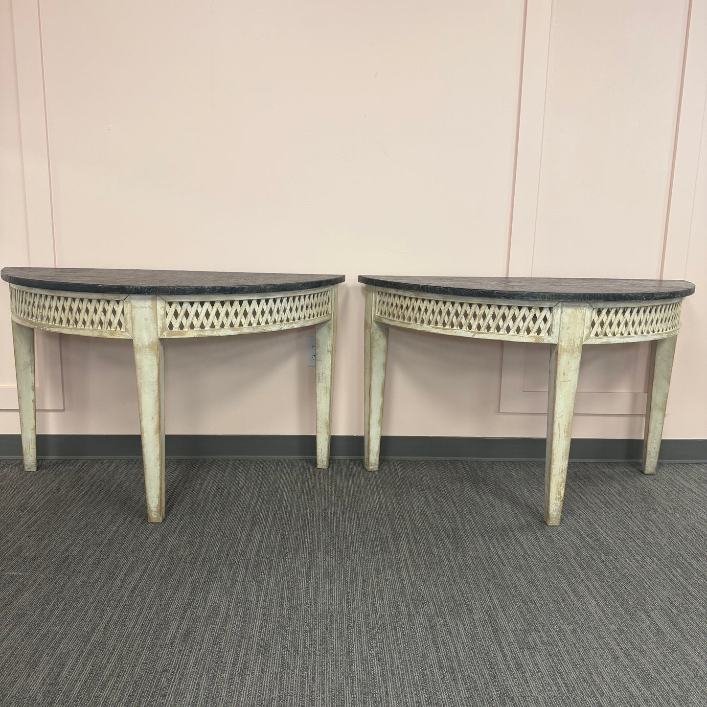 Neoclassical Demi-Lune Console Tables