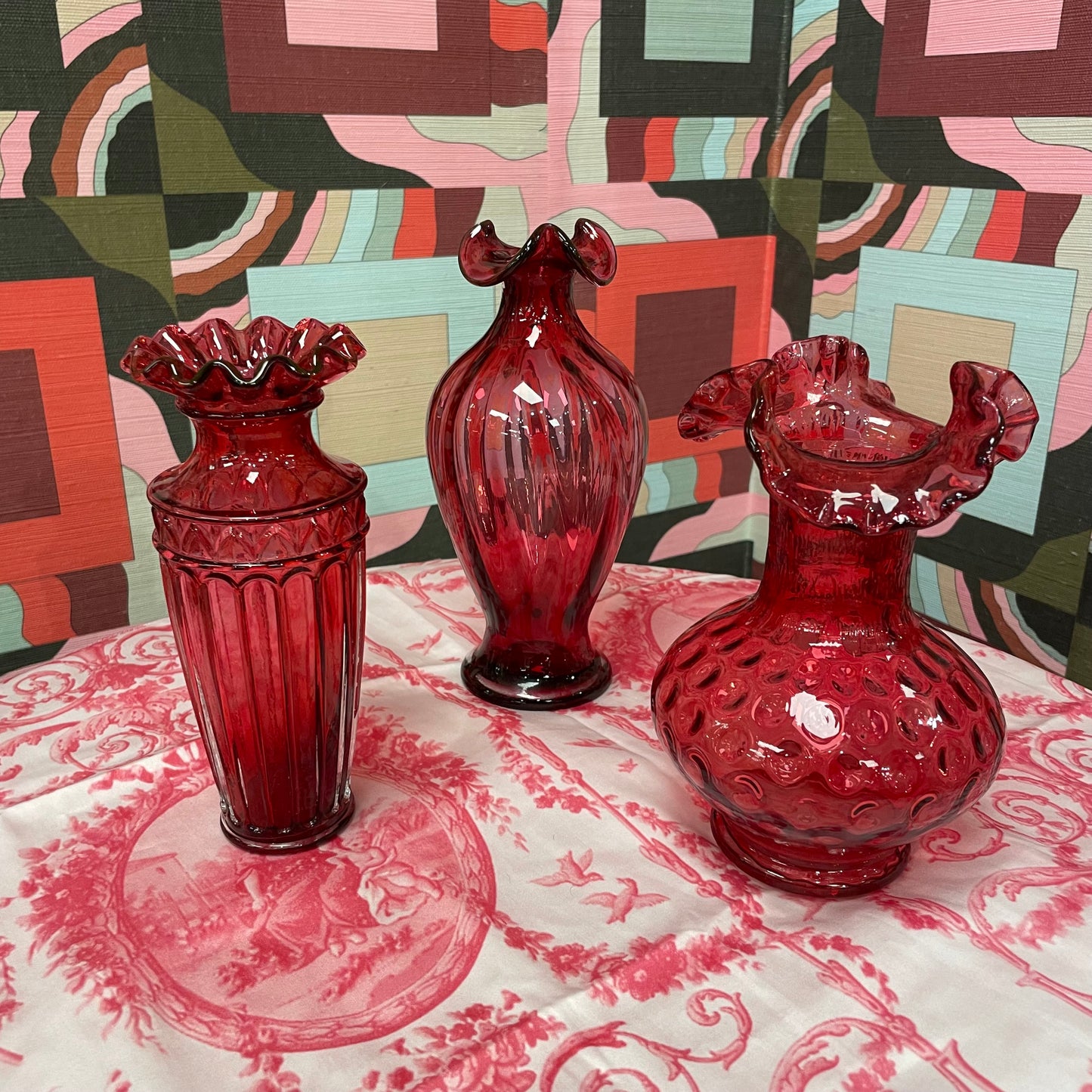 Vintage Fenton Cranberry Ruffle Vase