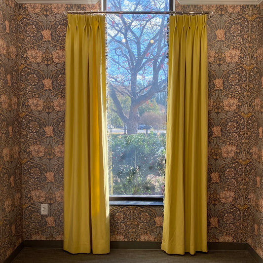 Pair Yellow Cotton Black Out Drapes with Hardware