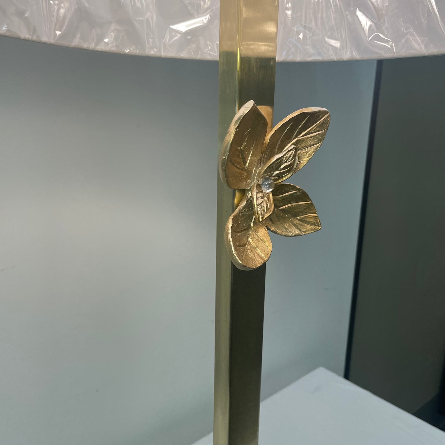 Brush Gold Lamp with Flower Motif by Wildwood Home