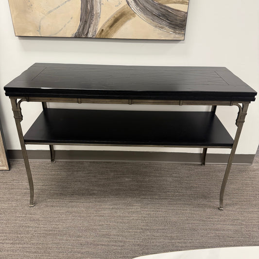 Metal Console Table with Wood Top and Shelf