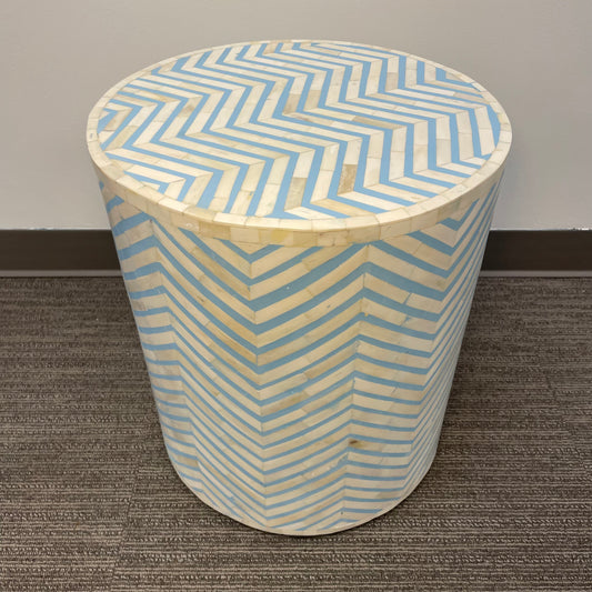 Blue + White Chevron Pedestal/Side Table