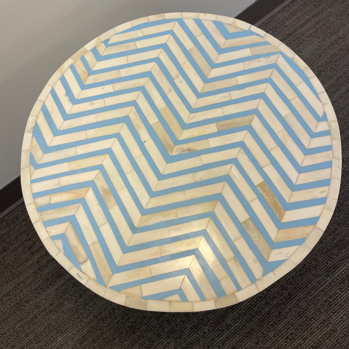 Blue + White Chevron Pedestal/Side Table