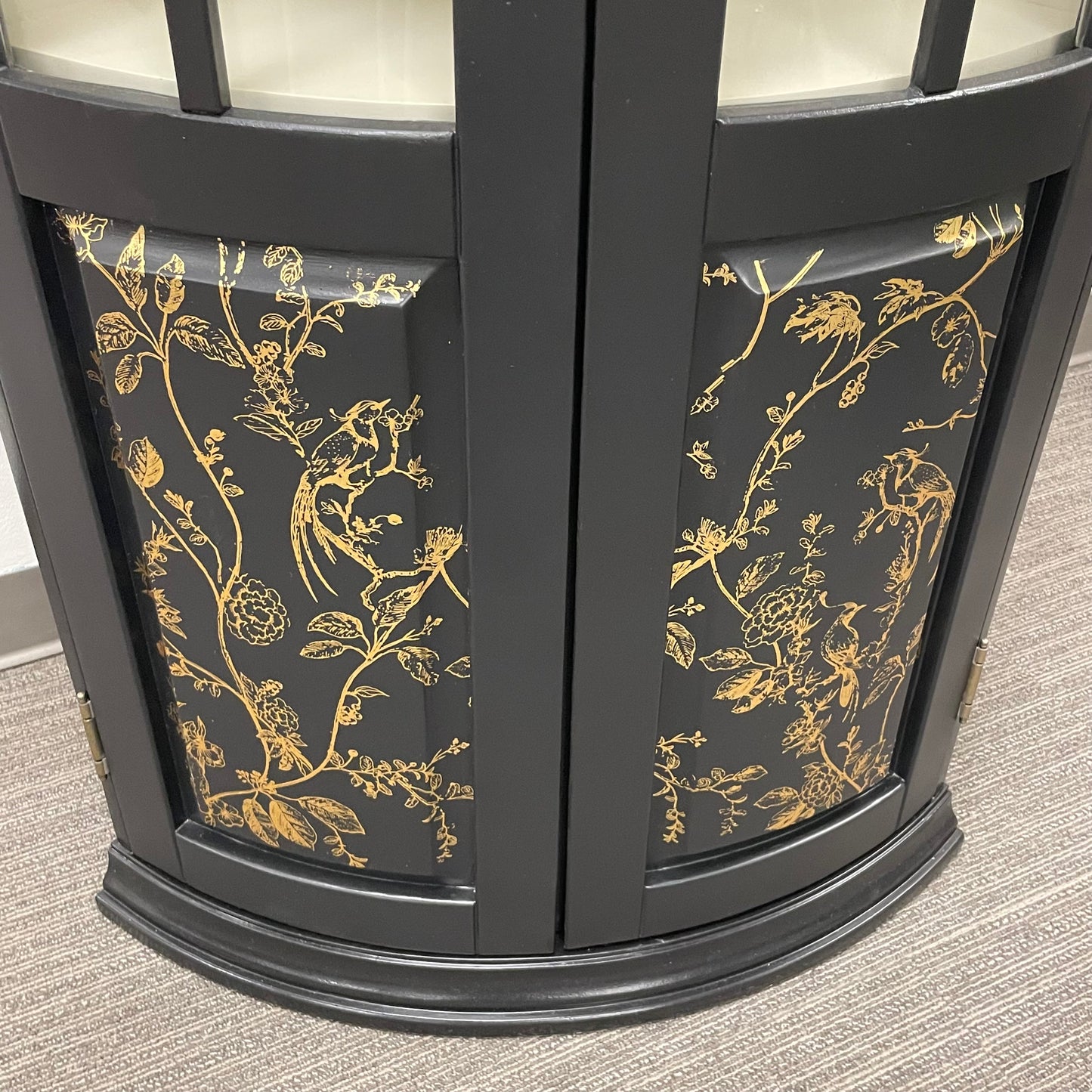 Corner Display Cabinet with Hand-painted Gold Stencil