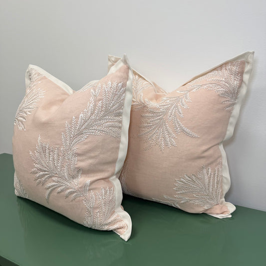 Embroidered Blush Linen Pillows