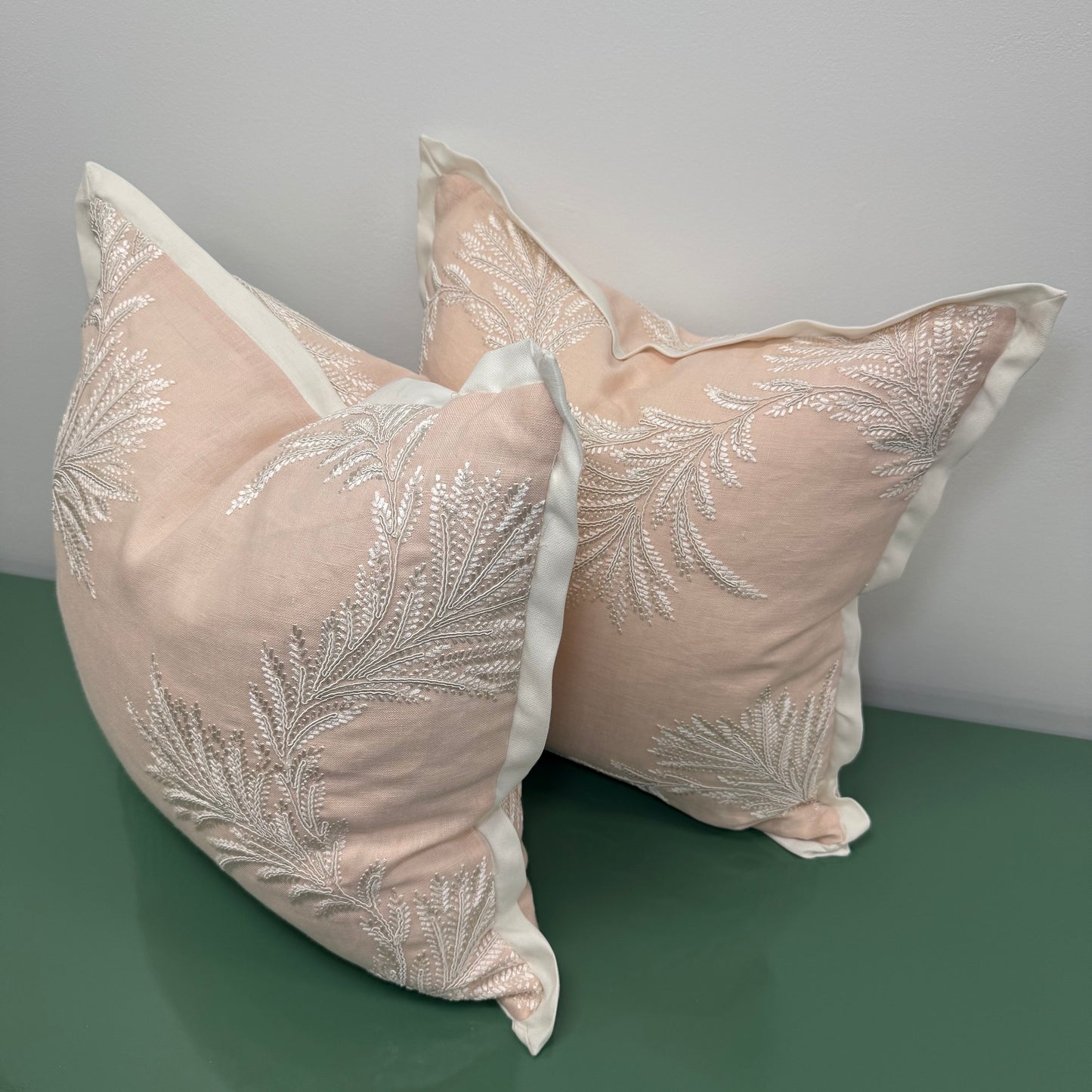 Embroidered Blush Linen Pillows