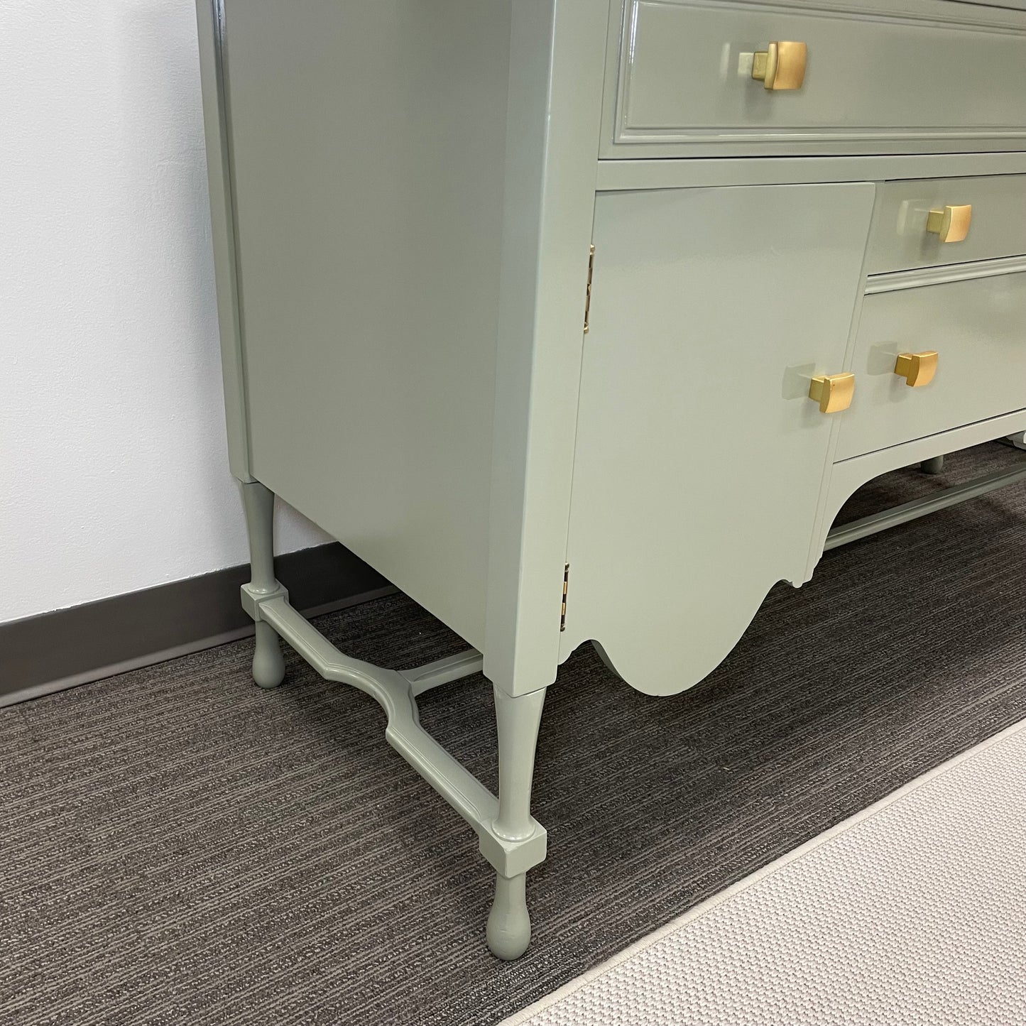 Lacquered Green Antique Wood Buffet w/ Gold Hardware